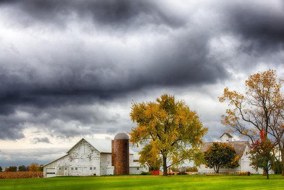Stone Silo with Fall Storm