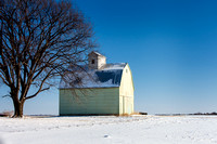 Lime Green Barn in Winter Snow